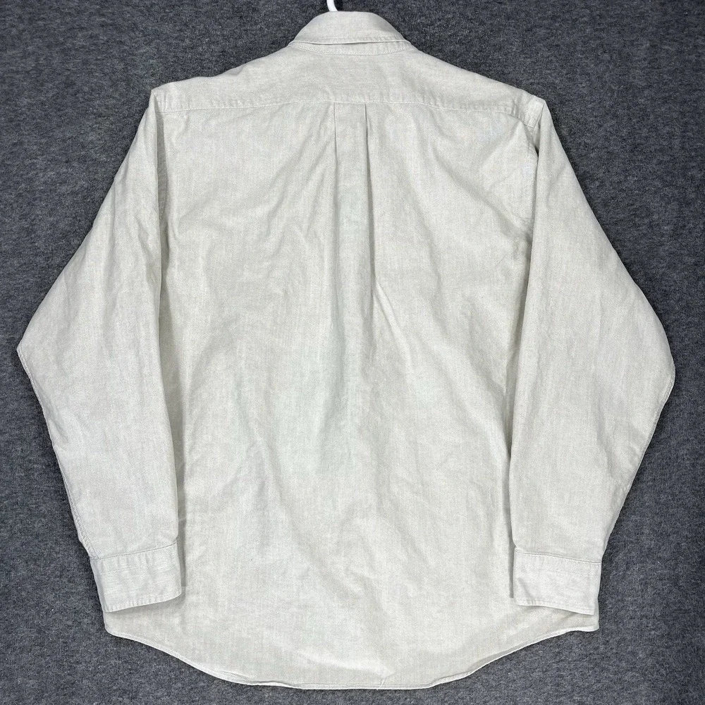 Vintage LL Bean Oxford Shirt Mens 17-36 Beige Solid Long Sleeve Made in USA - Picture 11 of 12